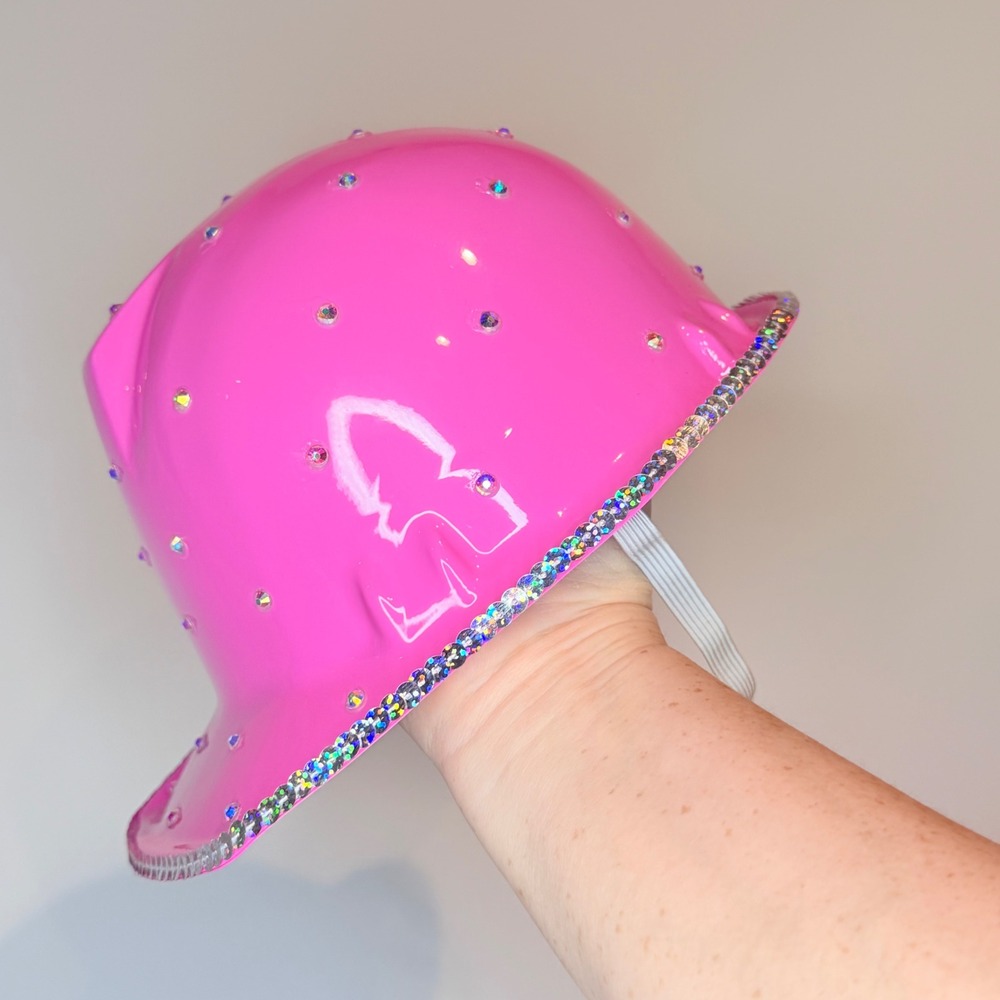 Kids Hot Pink Rhinestone Sparkle Construction Hard Hat Costume Accessory